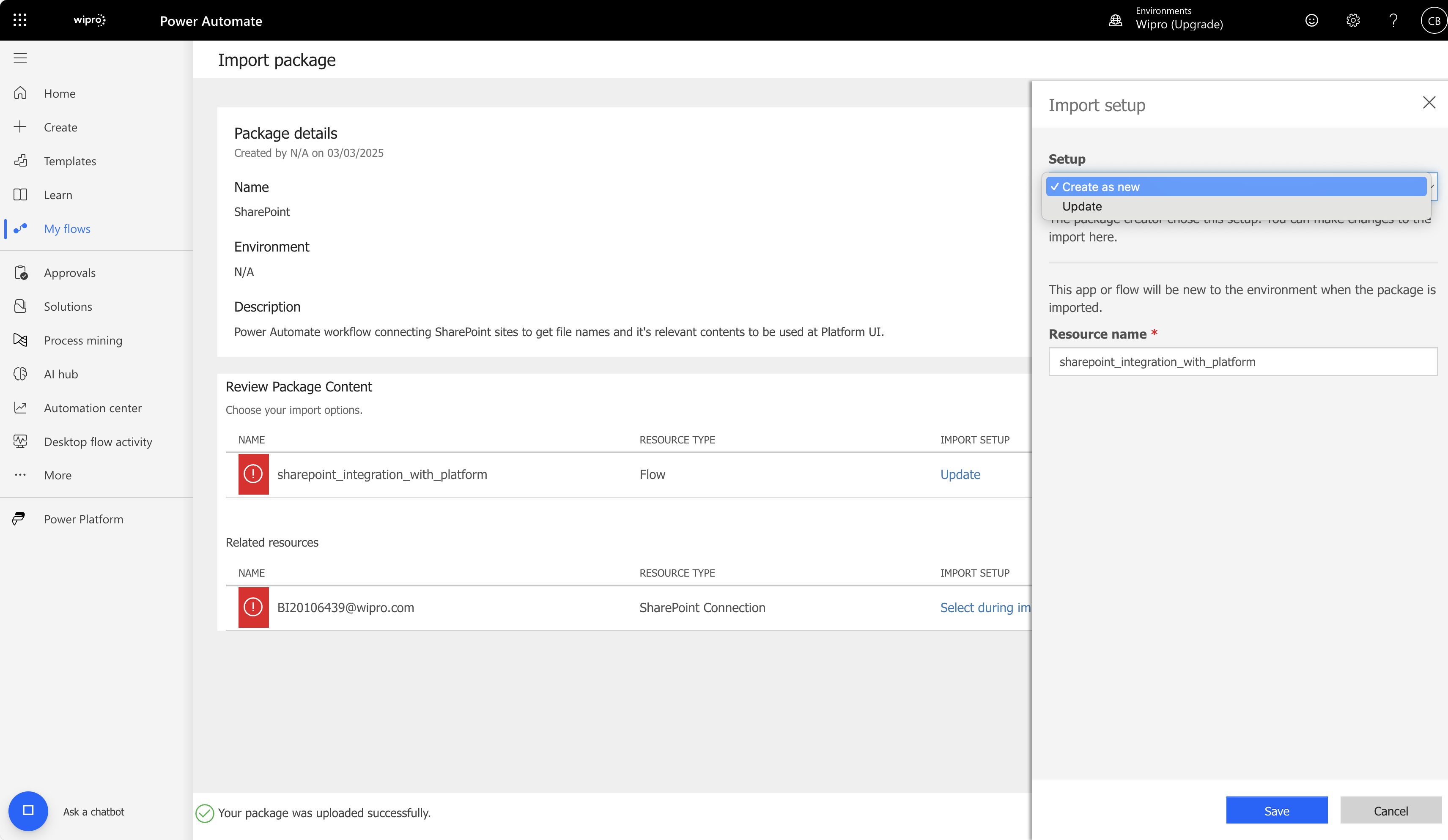 Screenshot to create a new setup