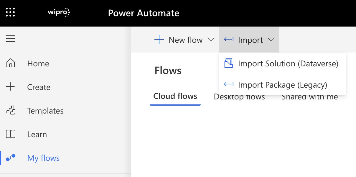 Screenshot where to import the workflow
