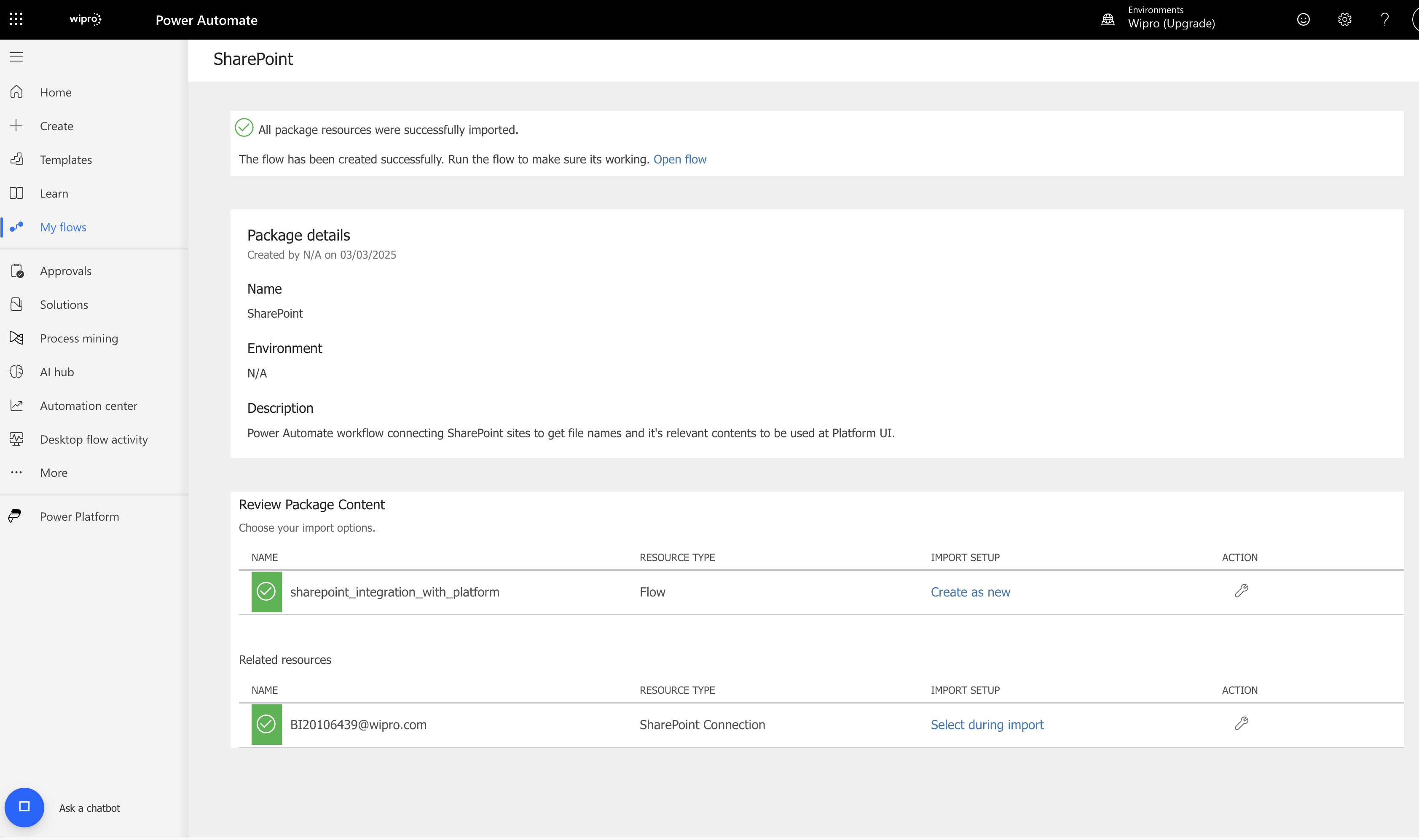 Screenshot of the uploaded workflow zip file